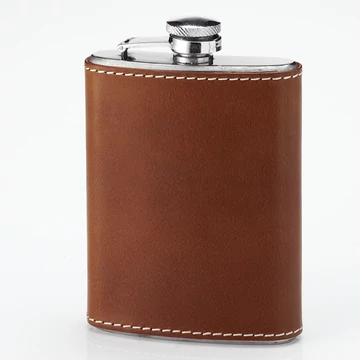 LAKSEN Fém Flaska Mahogany Bőr Tokban 0,2L