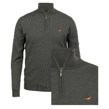 LAKSEN Férfi Pulóver Norfolk Zip-Neck Loden Green