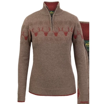 LAKSEN Női Pulóver Deer Zip Jacquard Olive