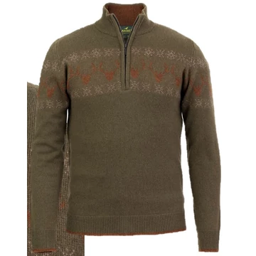 LAKSEN Férfi Pulóver Deer Zip Jacquard Olive