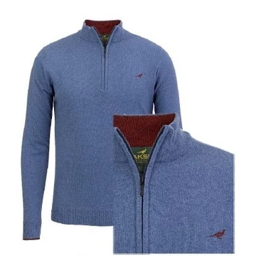 LAKSEN Férfi Pulóver Brompton Zip Neck Loch Blue