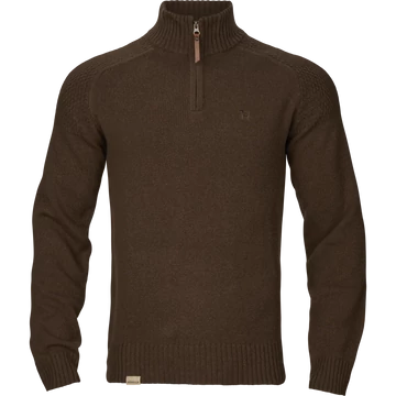 HARKILA Férfi Pulóver Vincent Merino Half Zip Pullover Demitasse Brown