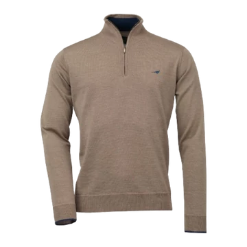 LAKSEN Férfi Pulóver Norfolk Zip-Neck Sand