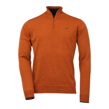 LAKSEN Férfi Pulóver Norfolk Zip-Neck Burnt Orange