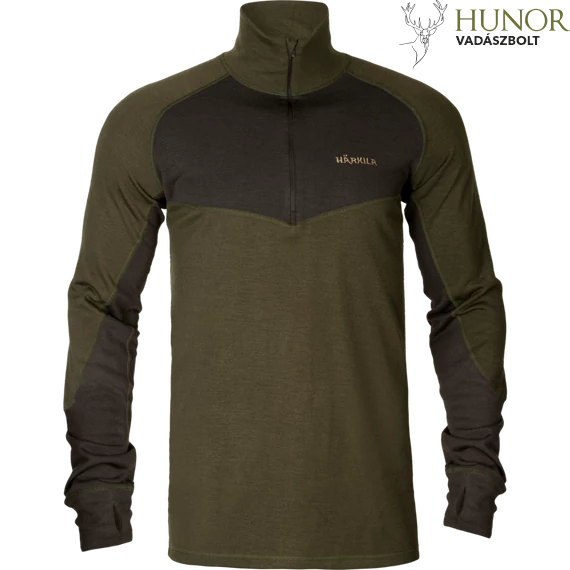 HARKILA Férfi Aláöltözet Base Warm Zip Neck W.Green/S.Brown