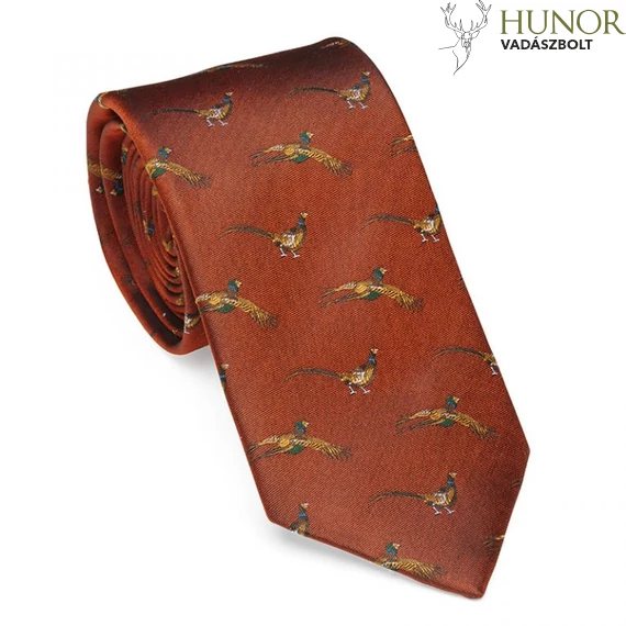 LAKSEN Nyakkendő Blood Orange Silk tie with pheasant motif