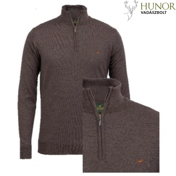 LAKSEN Férfi Pulóver Norfolk Zip-Neck Chocolate
