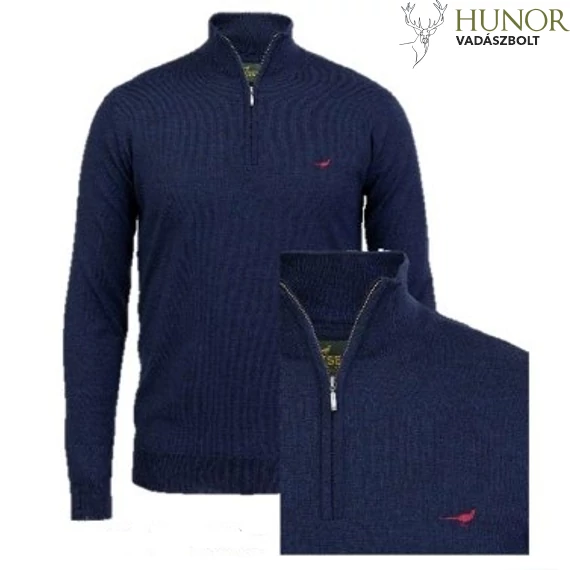 LAKSEN Férfi Pulóver Norfolk Zip-Neck French Blue