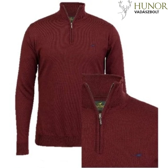 LAKSEN Férfi Pulóver Norfolk Zip-Neck Vintage Port