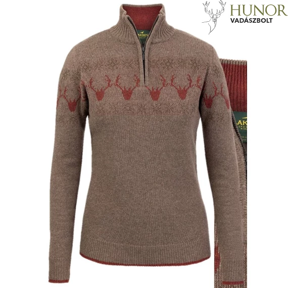 LAKSEN Női Pulóver Deer Zip Jacquard Olive