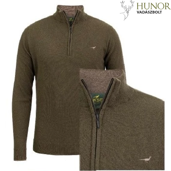 LAKSEN Férfi Pulóver Brompton Zip Neck Olive