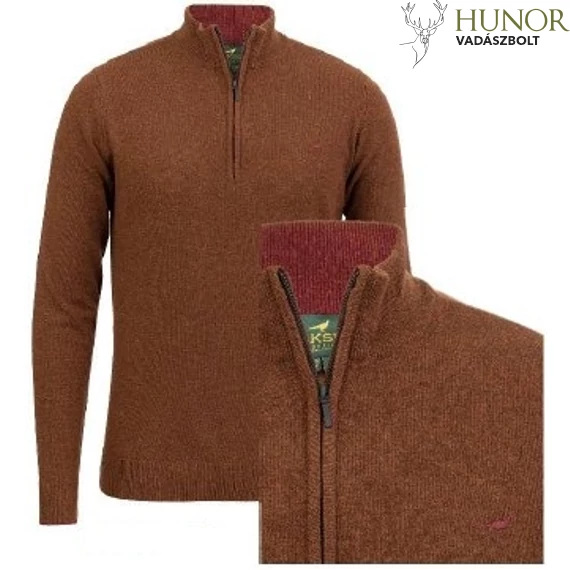 LAKSEN Férfi Pulóver Brompton Zip Neck Toffee