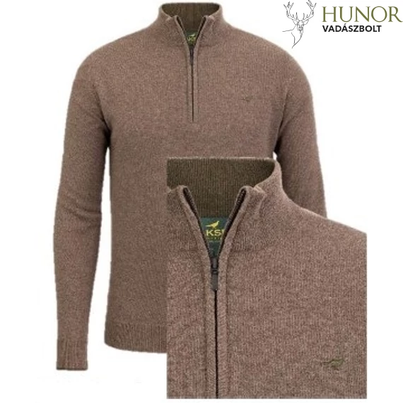 LAKSEN Férfi Pulóver Brompton Zip Neck Camel