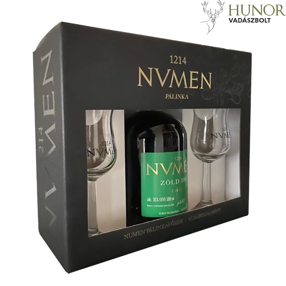 NVMEN Zölddió likör 35% 0,5L Diszdobozban pohárral DRS
