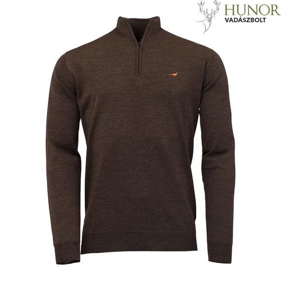 Laksen Férfi Pulóver Norfolk Zip-Neck Brownie