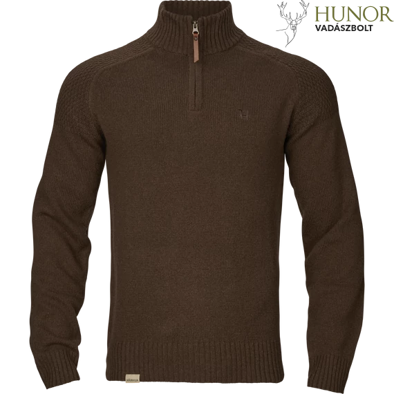 HARKILA Férfi Pulóver Vincent Merino Half Zip Pullover Demitasse Brown
