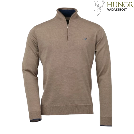 LAKSEN Férfi Pulóver Norfolk Zip-Neck Sand