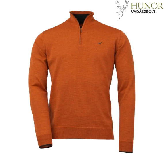 LAKSEN Férfi Pulóver Norfolk Zip-Neck Burnt Orange