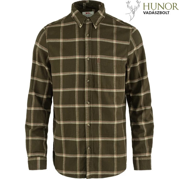 FJALLRAVEN Férfi Ing Övik Comfort Flannel Dark Olive/Sand Stone