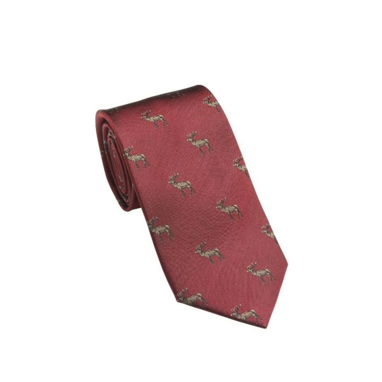 LAKSEN Nyakkendő Vintage Red Silk tie with deer motif
