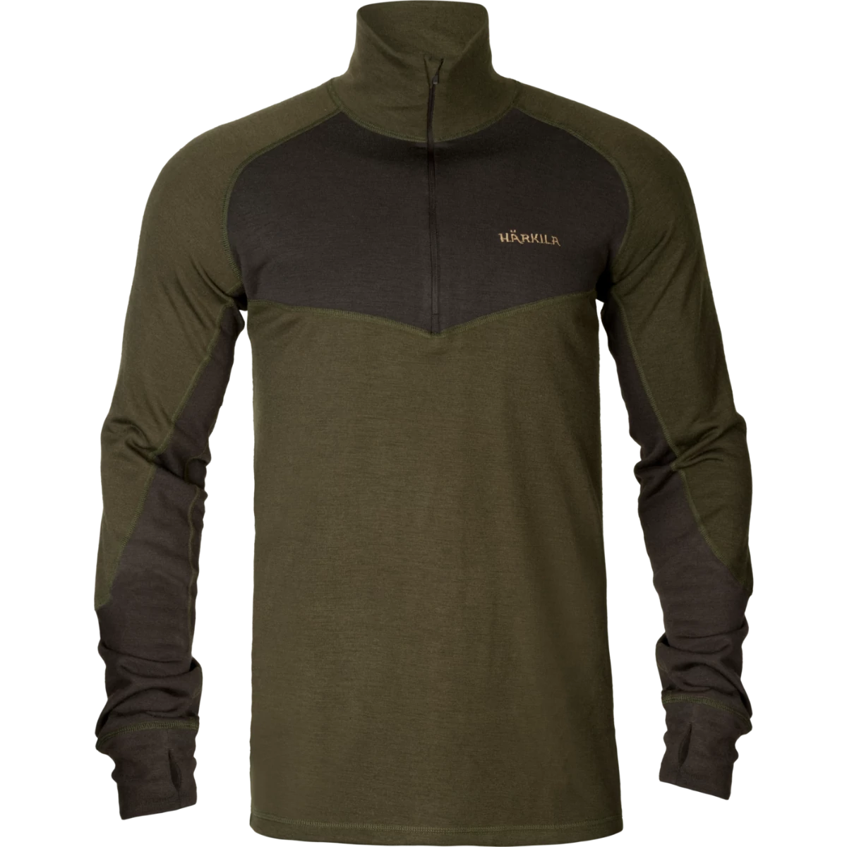 HARKILA Férfi Aláöltözet Base Warm Zip Neck W.Green/S.Brown