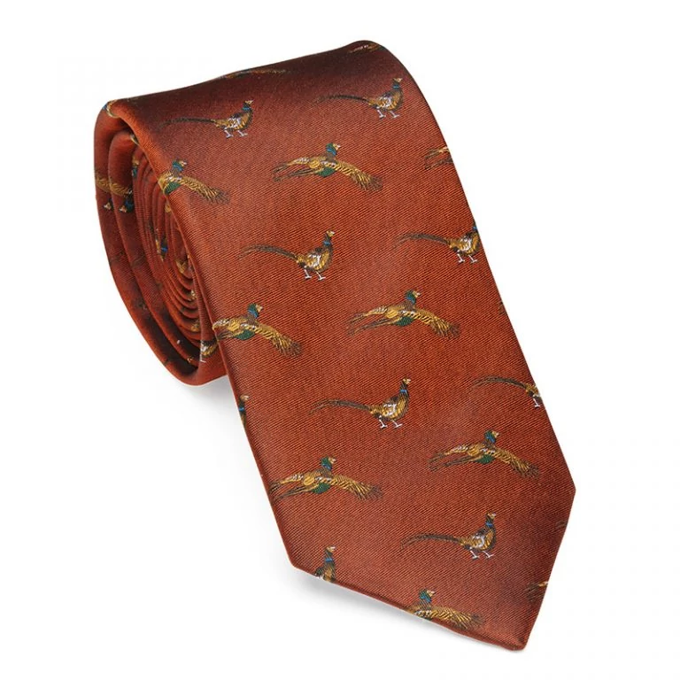 LAKSEN Nyakkendő Blood Orange Silk tie with pheasant motif