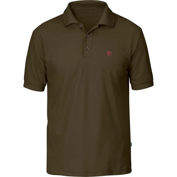 FJALLRAVEN Férfi Póló Crowley Pique Shirt Dark Olive