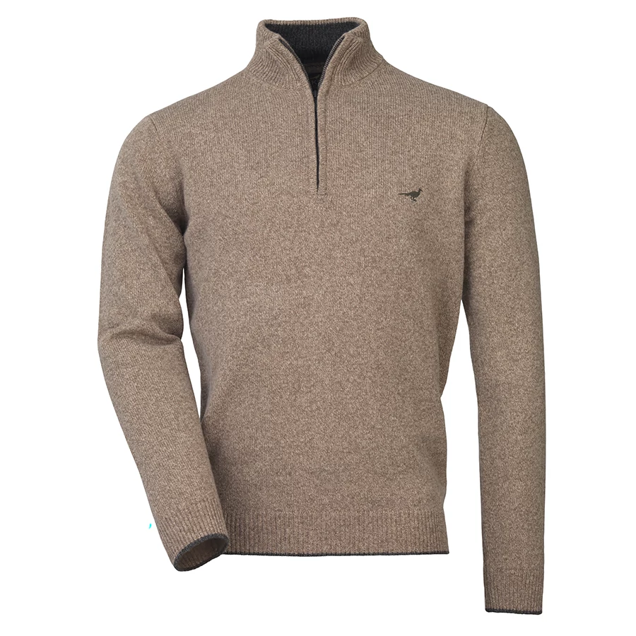 LAKSEN Férfi Pulóver Brompton Zip Neck Camel