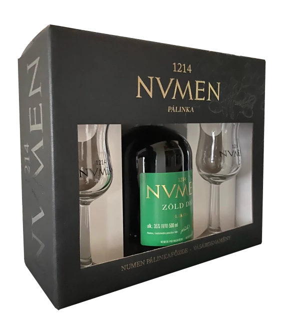 NVMEN Zölddió likör 35% 0,5L Diszdobozban pohárral DRS