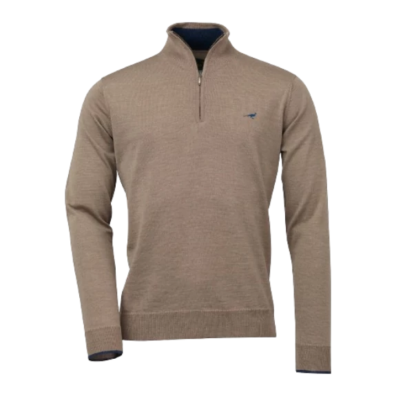 LAKSEN Férfi Pulóver Norfolk Zip-Neck Sand