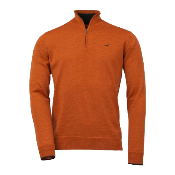 LAKSEN Férfi Pulóver Norfolk Zip-Neck Burnt Orange
