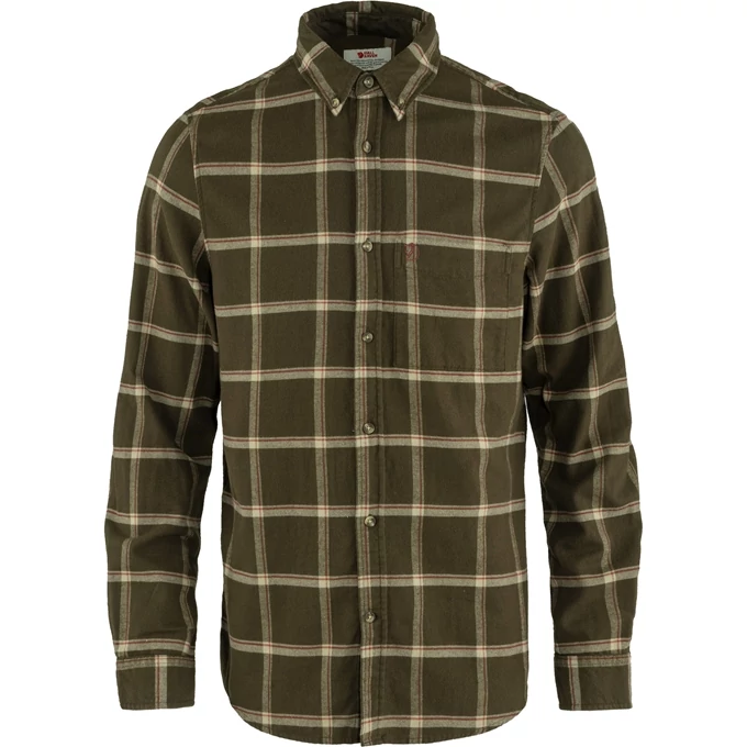 FJALLRAVEN Férfi Ing Övik Comfort Flannel Dark Olive/Sand Stone